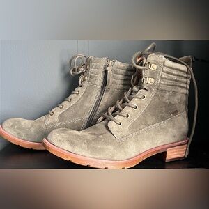 Sofft Women's Baxter Lace Up Side Zip Boots Green Cashmere Suede Brown Size 7